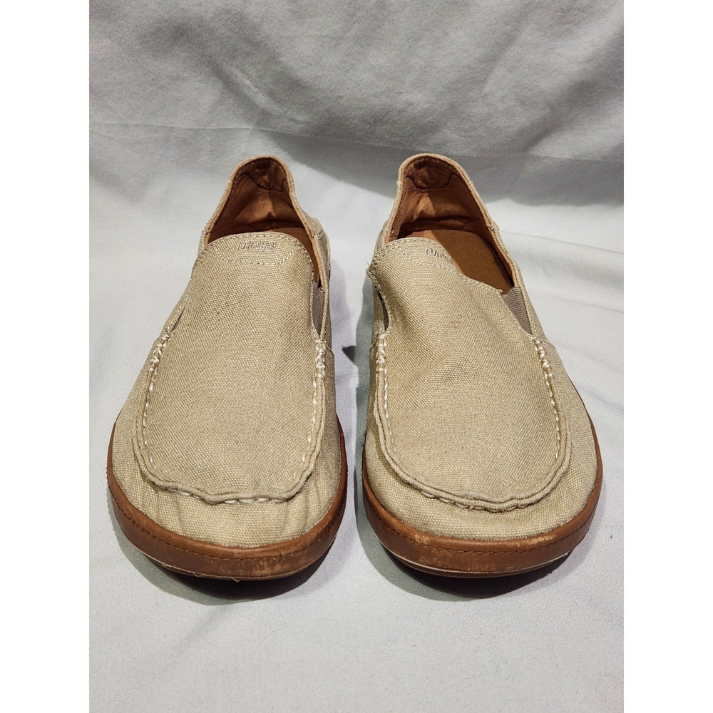Olukai Puhalu Canvas Beige Slip‎ On Boat Shoes Fishing Mens 10 Loafer Rare Khaki
